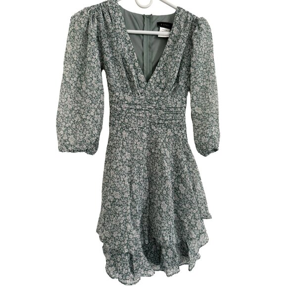 B. Smart Dresses & Skirts - B. Smart Green Floral Long Sleeve Dress